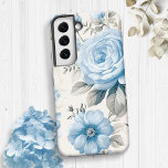 Artistic Light Pastel Blue Roses Samsung Galaxy Case<br><div class="desc">This delicate artistic design features pale dusty blue roses,  wildflowers and hydrangea blossoms with light pastel sage foliage on eggshell background.</div>