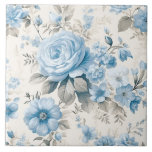 Artistic Light Pastel Blue Roses Tile<br><div class="desc">This delicate artistic design features pale dusty blue roses, wildflowers and hydrangea blossoms with light pastel sage foliage on eggshell background.</div>