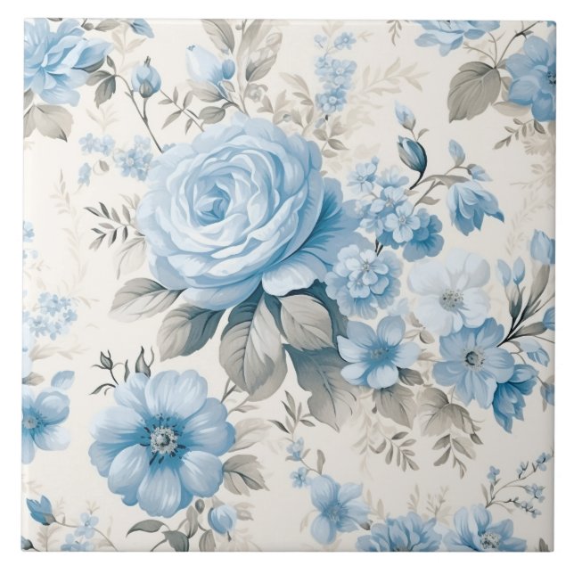 Artistic Light Pastel Blue Roses Tile (Front)