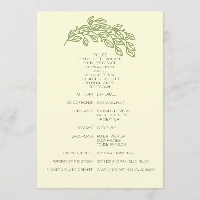 Artistic Line Leaves Wedding Programme (Front)