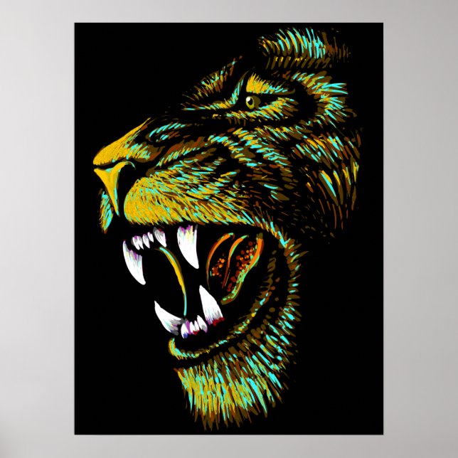 Artistic Lion Head Illustration - Lion Poster (Front)