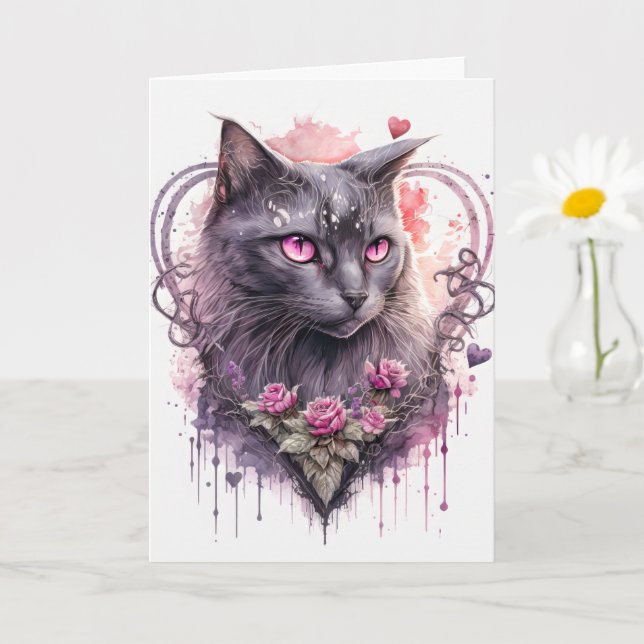 Artistic Majestic Kitty Cat Art Card (Small Plant)