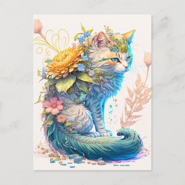 Artistic Majestic Kitty Cat Illustration Postcard (Front)