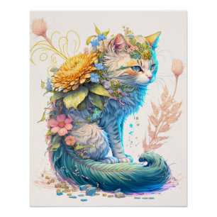 Artistic Majestic Kitty Cat Illustration Poster