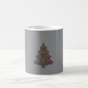 Artistic Mandala Christmas Tree Pattern Grey Ceram Coffee Mug