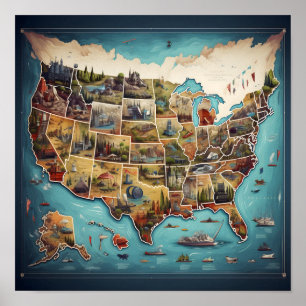 Artistic Map of the U.S.A. Poster