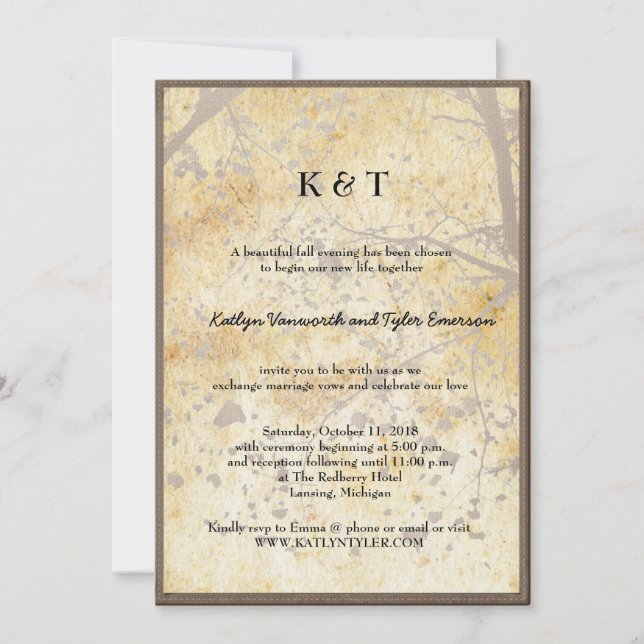 Artistic Maple Tree Vintage Retro Fall Wedding Invitation (Front)