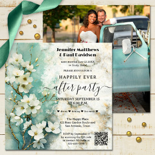Artistic Marble Floral Happily Ever After Wedding Invitation