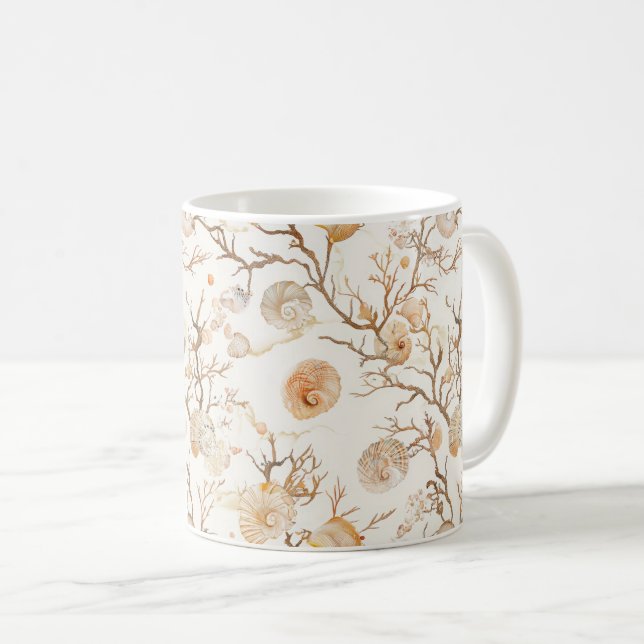 Artistic Marine Coral Seashell Terracotta Ivory Coffee Mug (Front Right)
