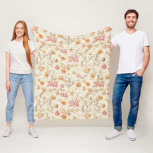 Artistic Marine Coral Seashell Terracotta Ivory Fleece Blanket