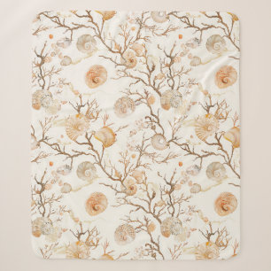 Artistic Marine Coral Seashell Terracotta Ivory Sherpa Blanket