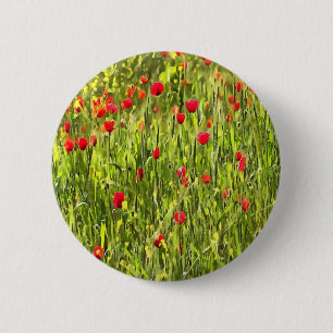 Artistic Meadow Poppy Landscape 6 Cm Round Badge