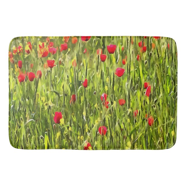 Artistic Meadow Poppy Landscape Bath Mat (Front)