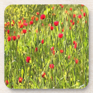Artistic Meadow Poppy Landscape Coaster