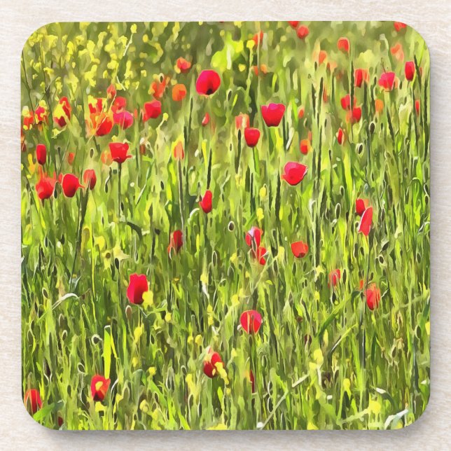 Artistic Meadow Poppy Landscape Coaster (Front)