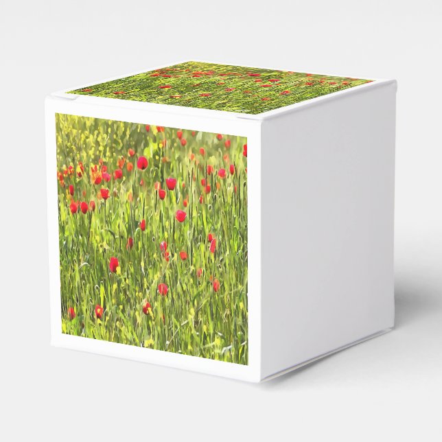 Artistic Meadow Poppy Landscape Favour Box (Front Side)