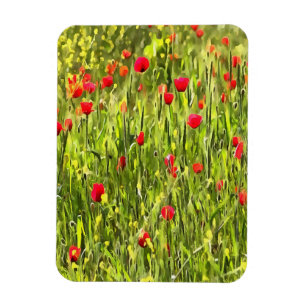 Artistic Meadow Poppy Landscape Magnet