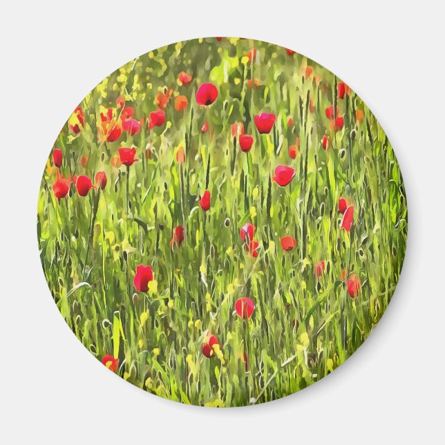 Artistic Meadow Poppy Landscape Magnet (Front)