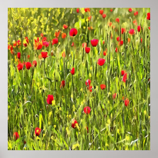 Artistic Meadow Poppy Landscape Poster