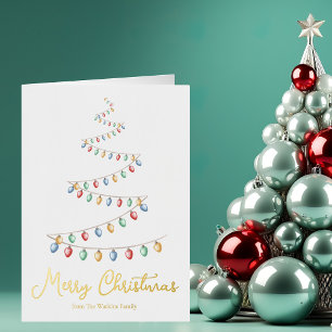 Artistic Merry Christmas Tree of Ornaments Gold Foil Holiday Card