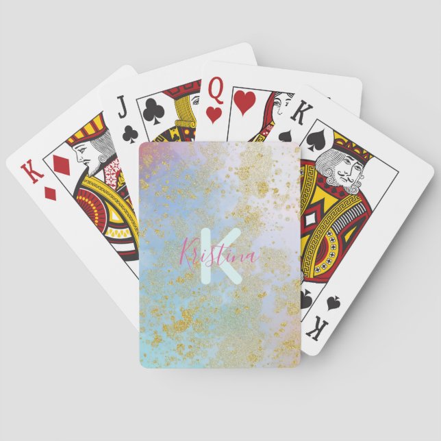 Artistic Modern Glam Chic Glittery Pastel Custom Playing Cards (Back)