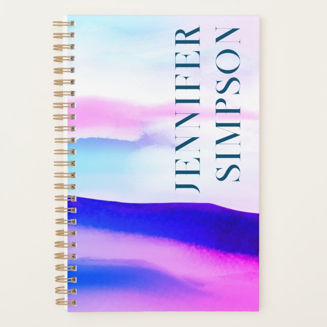 Artistic Modern Ombre Pink and Purple Abstract Planner (Front)