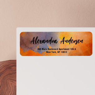 Artistic Modern Orange Watercolor Return Address