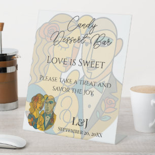 Artistic Modern Silhouette Wedding Candy Dessert  Pedestal Sign