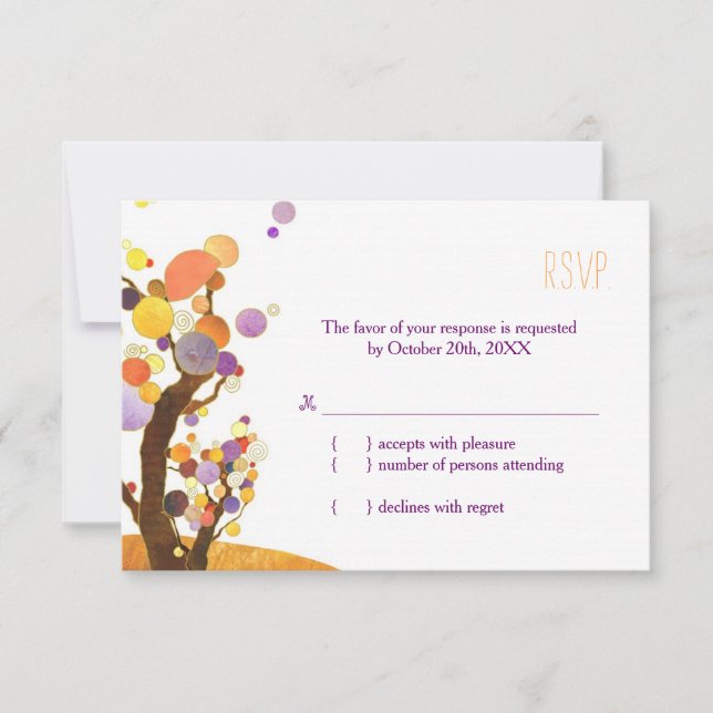 Artistic Modern Trees Fall Wedding RSVP Card (Front)