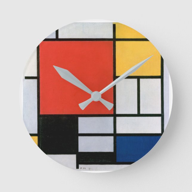 artistic, Mondrian, minimalist,  Round Clock (Front)