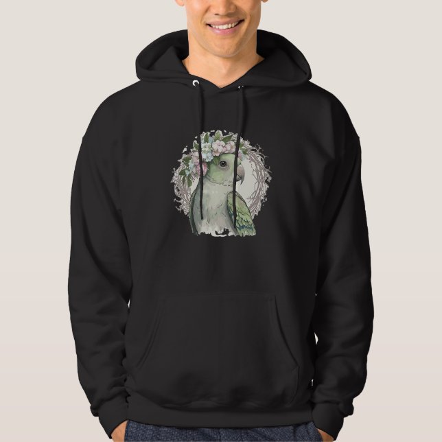 Artistic Monk Parakeet Quaker Parrot Bird Flower C Hoodie (Front)