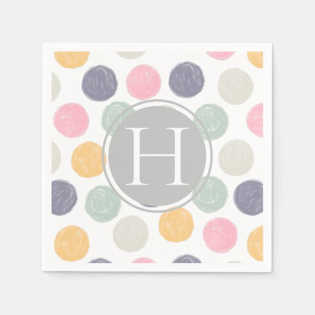 artistic monogram pastel polka dot brush stroke napkin (Front)