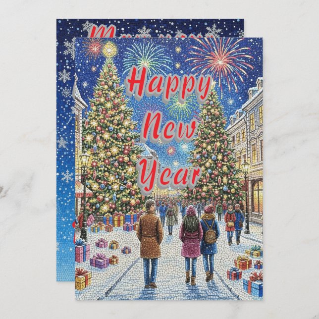 Artistic Mosaic New Year Celebration Holiday Card (Front/Back)