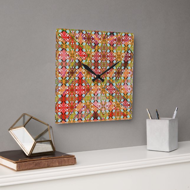 Artistic Multi Colour Diamond Pattern  Square Wall Clock (Office)