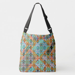 Artistic Multi Colour Green Diamond Pattern Crossbody Bag