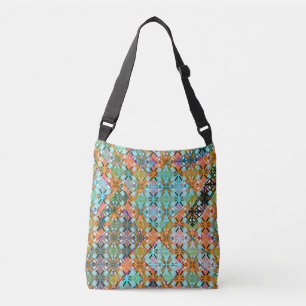 Artistic Multi Colour Green Diamond Pattern Crossbody Bag