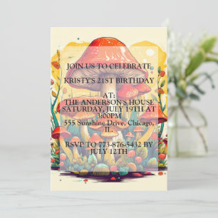 Artistic Mushroom Illustration Birthday Party Invitation