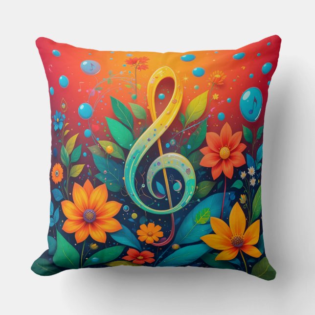 Artistic Musical Note Surrounded By Colourful Flow Cushion (Front)