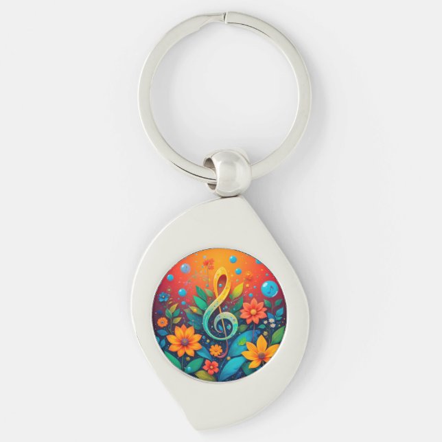 Artistic Musical Note Surrounded By Colourful Flow Key Ring (Front)
