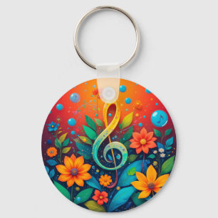 Artistic Musical Note Surrounded By Colourful Flow Key Ring