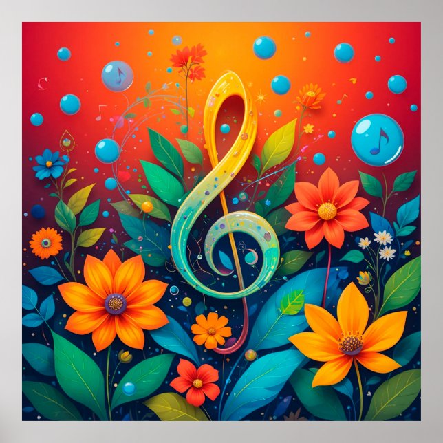 Artistic Musical Note Surrounded By Colourful Flow Poster (Front)