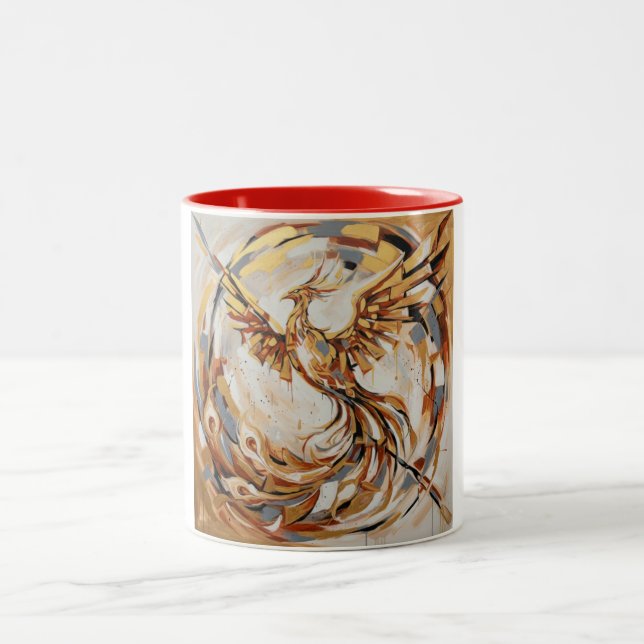 Artistic Mythical Bird Design Two-Tone Coffee Mug (Center)