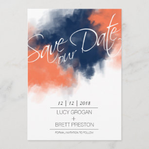 Artistic Navy and Coral Watercolor Save our Date Save The Date