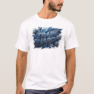 Artistic Navy TRAIN HARD Text Design T-Shirt