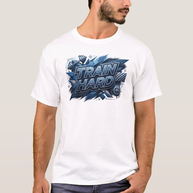 Artistic Navy TRAIN HARD Text Design T-Shirt (Front)