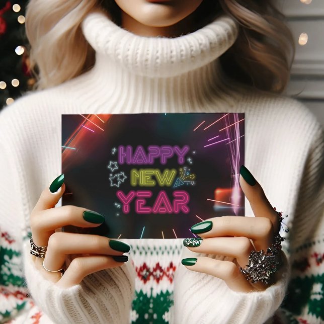 Artistic neon lines happy new year POSTCARD (Creator Uploaded)