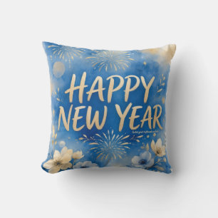 Artistic New Year with Watercolor,Fireworks,flower Cushion