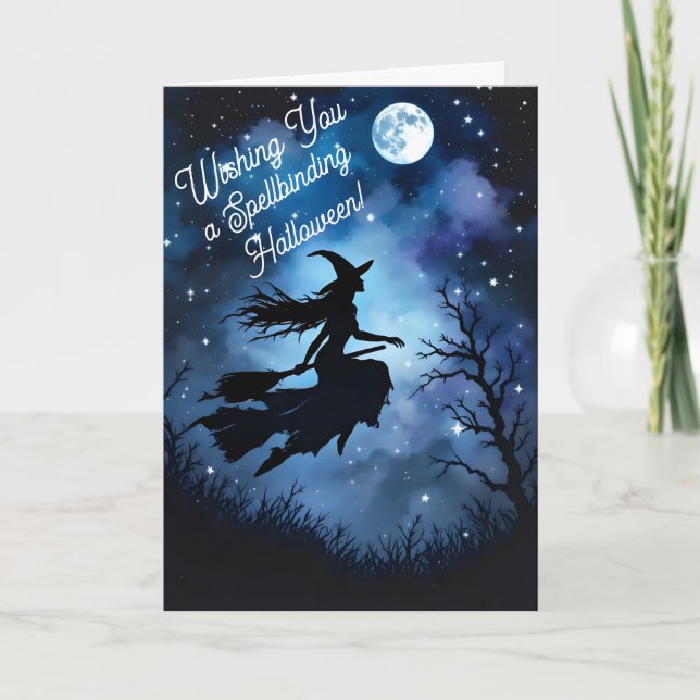 Artistic Night Silhouette Halloween Witch  Card (Front)