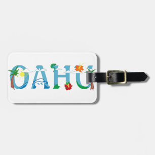 Artistic Oahu Hawaii word art luggage tag