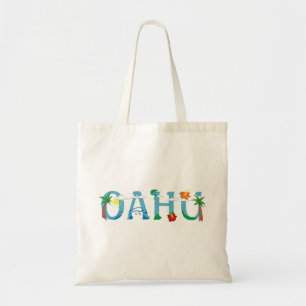 Artistic Oahu Hawaii word art tote bag
